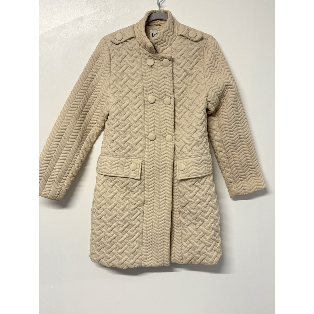 Luii Womens Anthropologie Quilted Beige Coat Small Double Breasted Tan #11